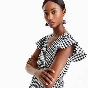 JCrew Black and White Gingham Wrap Top